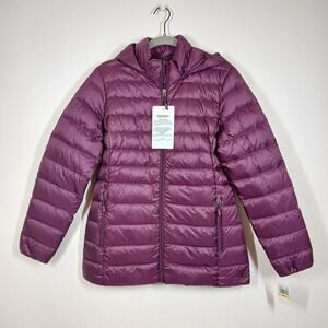 NWT 32 Heat Jacket Women Medium Purple Down Packable Hooded Winter Puffer Coat